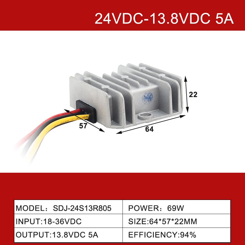 24 V bis 13,8 V, 5 A bis 100 A DC, DC-Abwärtswandler, DC-Leistungswandler