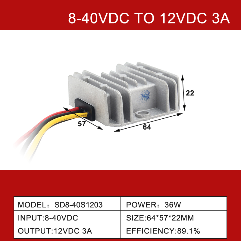 8–40 V bis 12 V, 3 A bis 60 A, nicht isolierter DC/DC-Boost-Buck-Auto-Konverter mit einem Ausgang