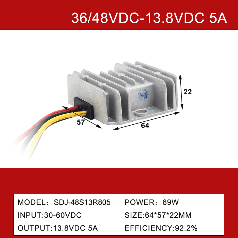 36 V/48 V DC bis 13,8 V DC, 5 A bis 100 A, Einzelausgang, IP68, nicht isolierter DC/DC-Wandler 