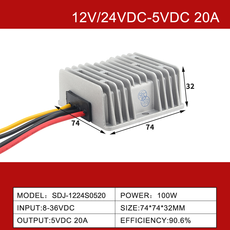 12V/24VDC bis 5VDC 3A bis 60A Nicht isolierter wasserdichter IP68-Abwärts-DC/DC-Wandler 